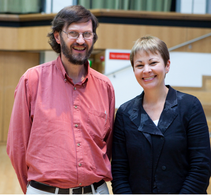 Graham Wroe with Caroline Lucas MP, leader of the Green Party