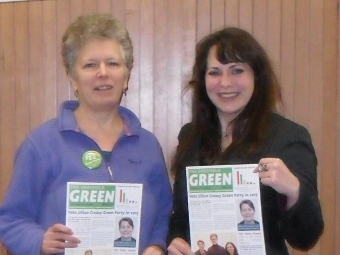 Rita Wilcock, Parliamentary Candidate for Heeley, with Amelia Womack, Green Party Deputy Leader