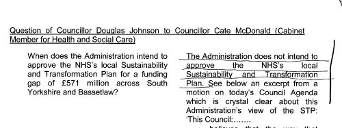 Question of Cllr Douglas Johnson and reply of Cllr Cate McDonald