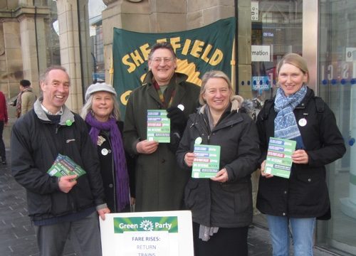 Green Party campaigners at Sheffield railway station